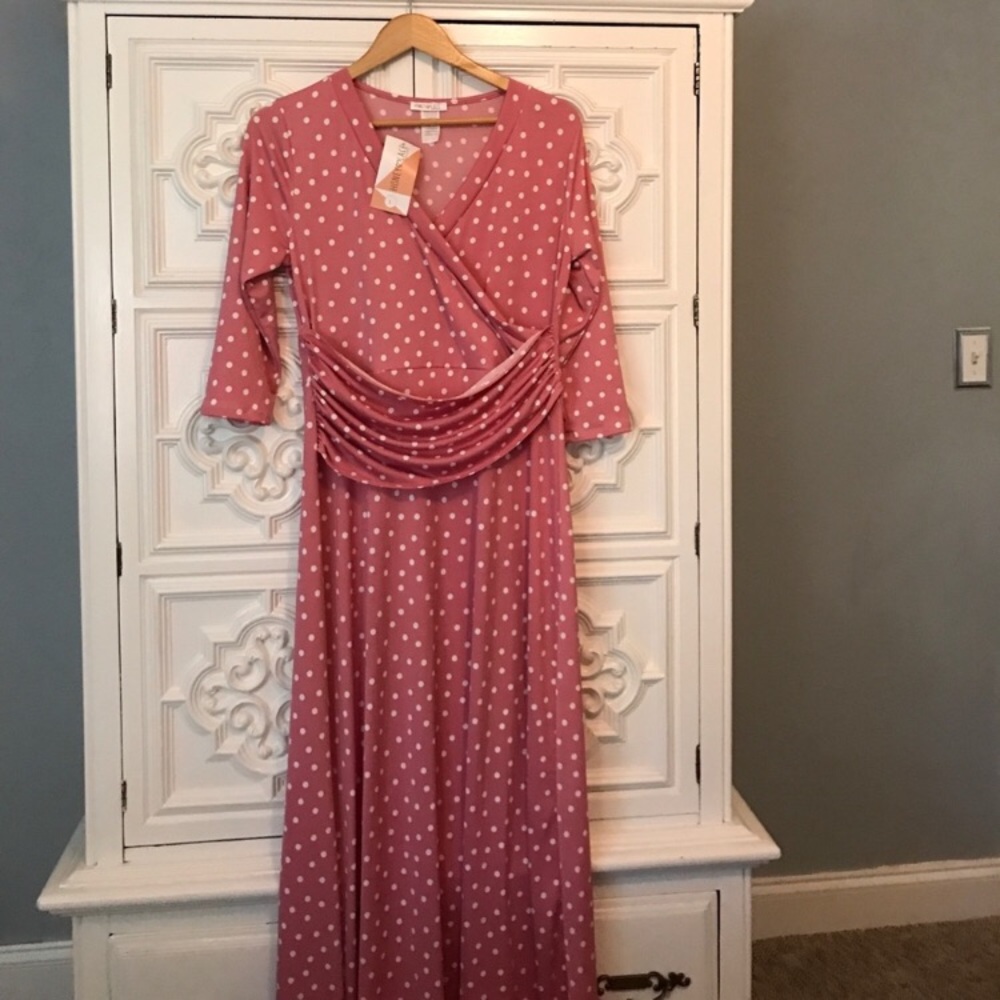 Honey & Lace Pink Polka Dot Dress | Large
